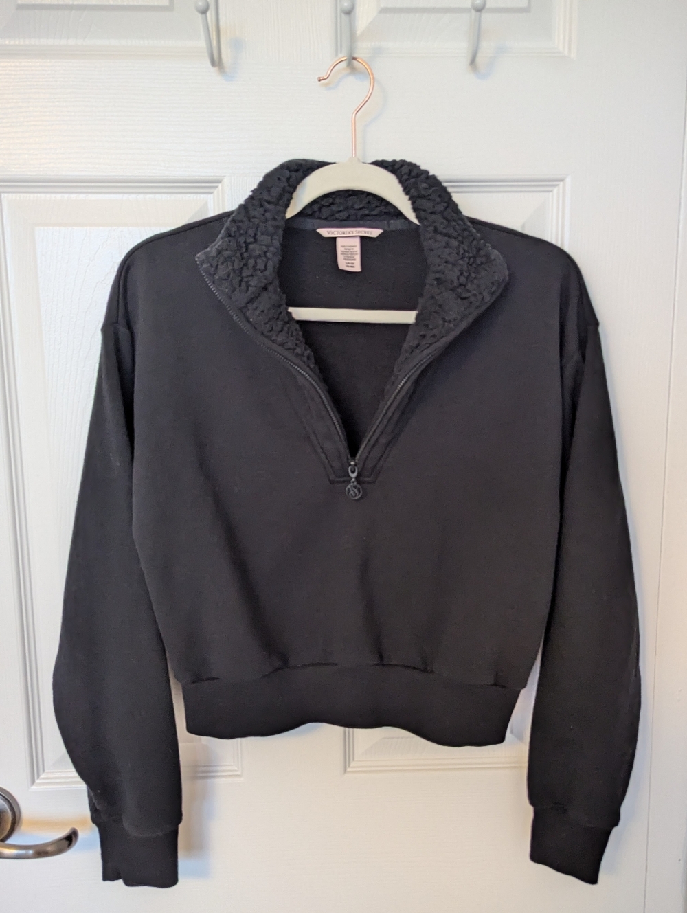 Victoria's Secret Black Half-Zip Cozy Cropped Pullover
